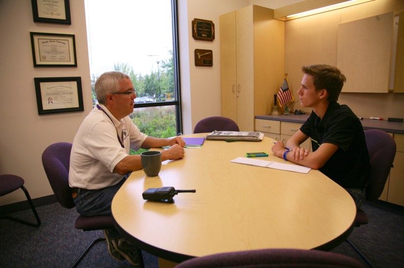 Photo taken during first sit-down interview with the new principal. Photo by Storrie Skalisky / The Apple Leaf
